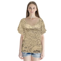 1940 Vintage Map Of The Usa V-neck Flutter Sleeve Top by uniart180623