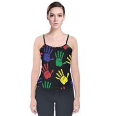 Handprints-hand-print-colourful Velvet Spaghetti Strap Top by uniart180623