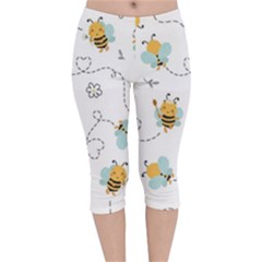 Bee Art Pattern Design Wallpaper Background Print Velvet Capri Leggings  by uniart180623