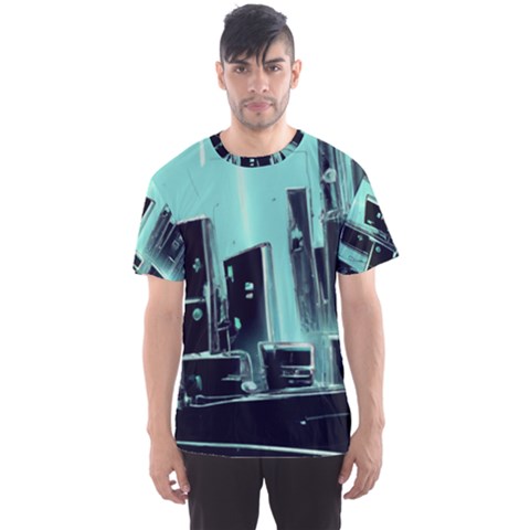 Buildings City Urban Destruction Background Men s Sport Mesh Tee by uniart180623