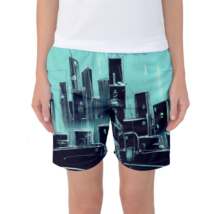 Buildings City Urban Destruction Background Women s Basketball Shorts