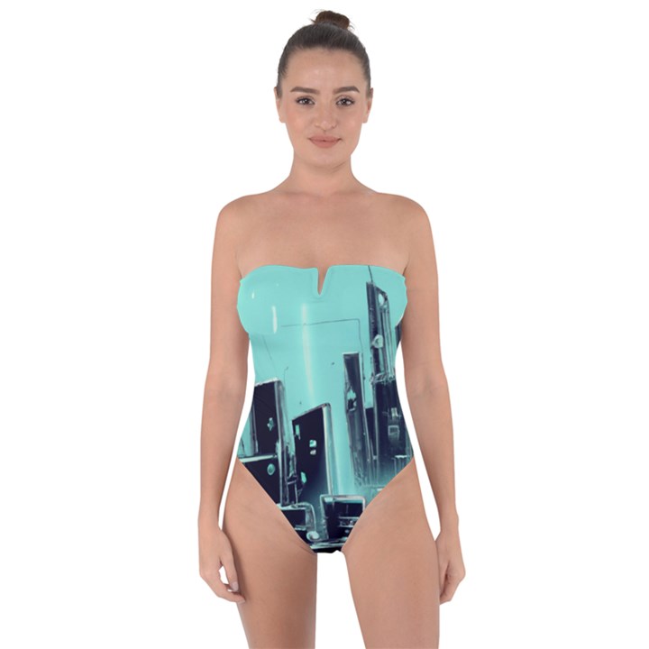 Buildings City Urban Destruction Background Tie Back One Piece Swimsuit