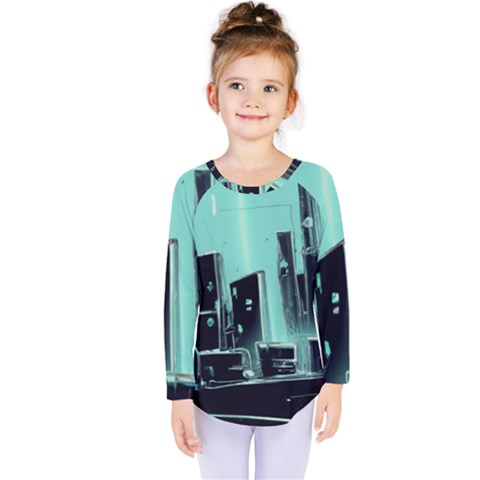 Buildings City Urban Destruction Background Kids  Long Sleeve Tee by uniart180623