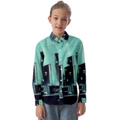 Buildings City Urban Destruction Background Kids  Long Sleeve Shirt by uniart180623