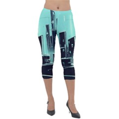 Buildings City Urban Destruction Background Lightweight Velour Capri Leggings  by uniart180623