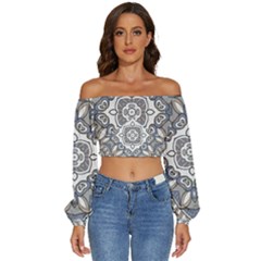 Flower Art Decorative Mandala Pattern Ornamental Long Sleeve Crinkled Weave Crop Top by uniart180623