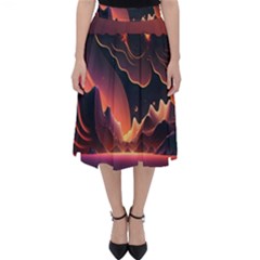 Fire Flame Burn Hot Heat Light Burning Orange Classic Midi Skirt by uniart180623