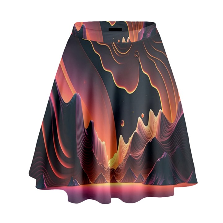 Fire Flame Burn Hot Heat Light Burning Orange High Waist Skirt