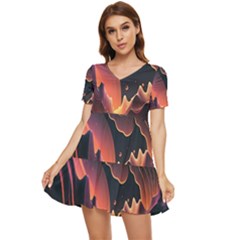 Fire Flame Burn Hot Heat Light Burning Orange Tiered Short Sleeve Babydoll Dress by uniart180623