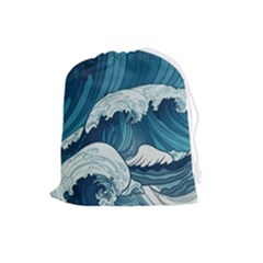 Waves Ocean Sea Pattern Water Tsunami Rough Seas Drawstring Pouch (large) by uniart180623