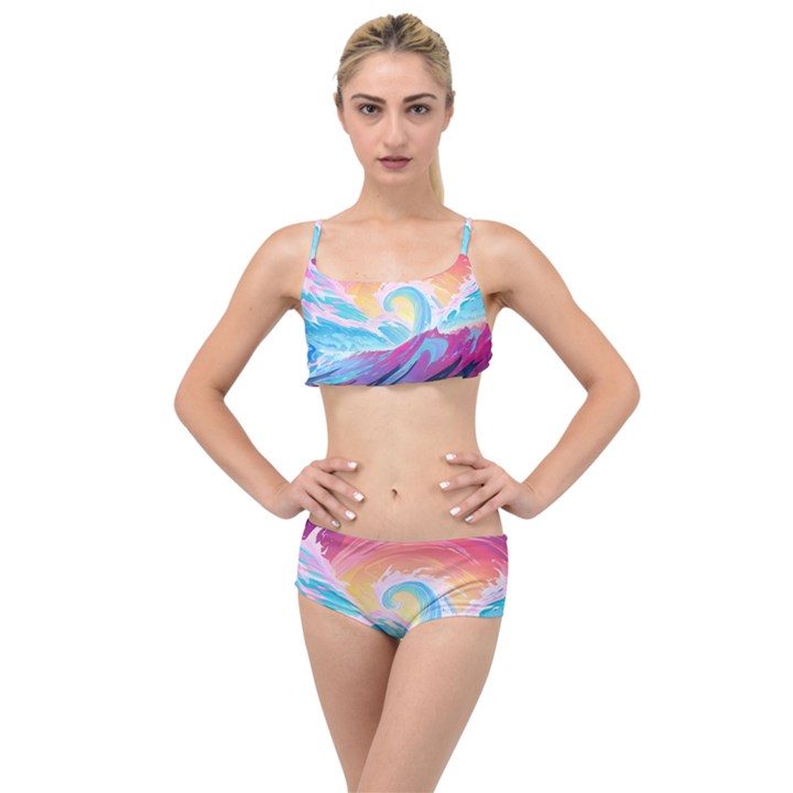 Waves Ocean Sea Tsunami Nautical Layered Top Bikini Set