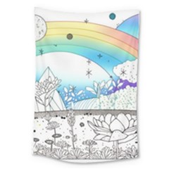 Rainbow Fun Cute Minimal Doodle Drawing Arts Large Tapestry by uniart180623