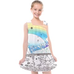 Rainbow Fun Cute Minimal Doodle Drawing Arts Kids  Cross Back Dress by uniart180623