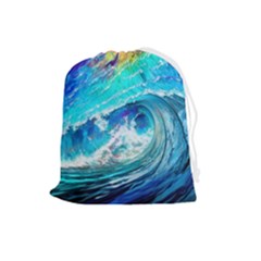 Tsunami Waves Ocean Sea Nautical Nature Water Painting Drawstring Pouch (large) by uniart180623