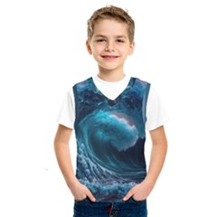 Tsunami Waves Ocean Sea Water Rough Seas Kids  Basketball Tank Top by uniart180623