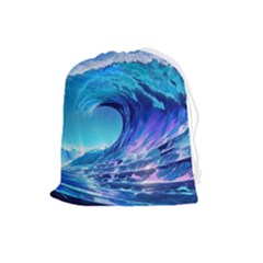 Tsunami Tidal Wave Ocean Waves Sea Nature Water Blue Drawstring Pouch (large) by uniart180623