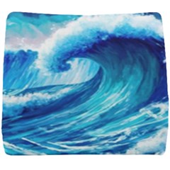 Tsunami Tidal Wave Ocean Waves Sea Nature Water Blue Painting Seat Cushion by uniart180623