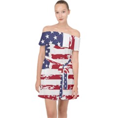 Flag Usa Unite Stated America Off Shoulder Chiffon Dress by uniart180623