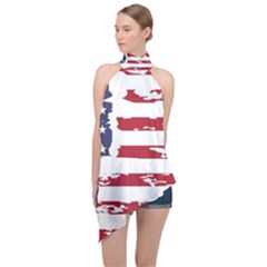 Flag Usa Unite Stated America Halter Asymmetric Satin Top by uniart180623