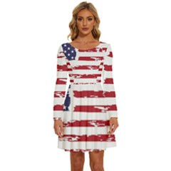 Flag Usa Unite Stated America Long Sleeve Wide Neck Velvet Dress by uniart180623