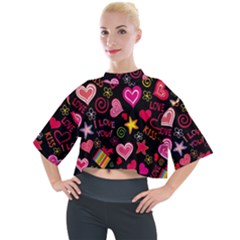 Multicolored Love Hearts Kiss Romantic Pattern Mock Neck Tee by uniart180623