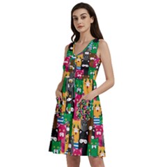 Cat Funny Colorful Pattern Sleeveless Dress With Pocket by uniart180623