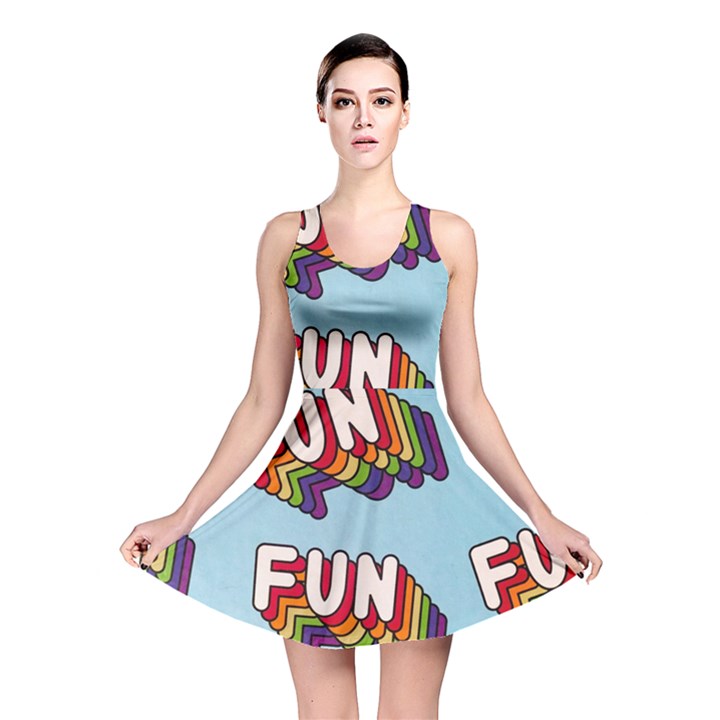 Fun Word Inscription Rainbow Pattern Reversible Skater Dress