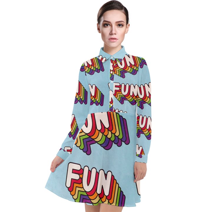 Fun Word Inscription Rainbow Pattern Long Sleeve Chiffon Shirt Dress