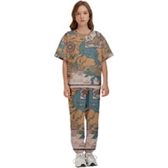 World Map Travel Pattern Architecture Kids  Tee And Pants Sports Set by uniart180623