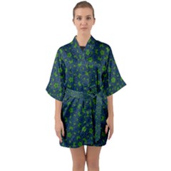 Green Patterns Lines Circles Texture Colorful Half Sleeve Satin Kimono  by uniart180623