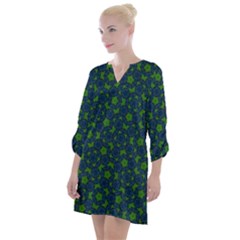 Green Patterns Lines Circles Texture Colorful Open Neck Shift Dress by uniart180623