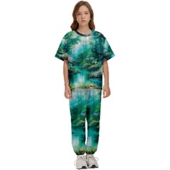 River Stream Flower Nature Kids  Tee And Pants Sports Set by Ravend