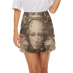 Cyborg Robot Future Drawing Poster Mini Front Wrap Skirt by Ravend