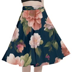 Wallpaper-with-floral-pattern-green-leaf A-line Full Circle Midi Skirt With Pocket by designsbymallika