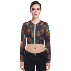 Peacock Feathers Long Sleeve Zip Up Bomber Jacket by Ravend