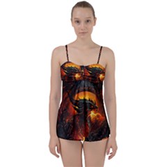 Dragon Art Fire Digital Fantasy Babydoll Tankini Set by Celenk