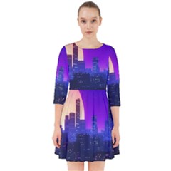 The Sun Night Music The City Background 80s, 80 s Synth Smock Dress by uniart180623