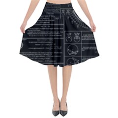 Black Background With Text Overlay Mathematics Trigonometry Flared Midi Skirt by uniart180623