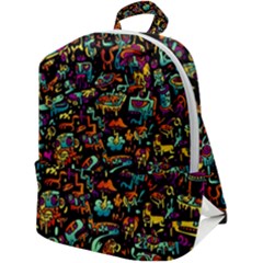 Cartoon Monster Pattern Abstract Background Zip Up Backpack by uniart180623