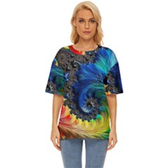 Colorful Digital Art Fractal Design Oversized Basic Tee by uniart180623