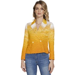 Texture Pattern Macro Glass Of Beer Foam White Yellow Women s Long Sleeve Revers Collar Cropped Jacket by uniart180623