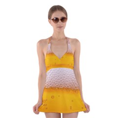 Beer Texture Liquid Bubbles Halter Dress Swimsuit  by uniart180623