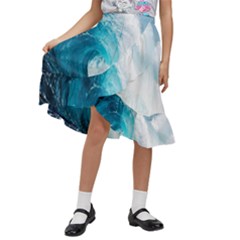 Tsunami Big Blue Wave Ocean Waves Water Kids  Ruffle Flared Wrap Midi Skirt by uniart180623