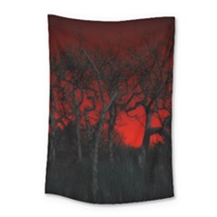 Dark Forest Jungle Plant Black Red Tree Small Tapestry by uniart180623