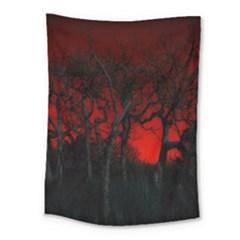 Dark Forest Jungle Plant Black Red Tree Medium Tapestry by uniart180623