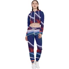 Wave Of Abstract Colors Cropped Zip Up Lounge Set by uniart180623