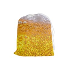 Texture Pattern Macro Glass Of Beer Foam White Yellow Bubble Drawstring Pouch (large) by uniart180623