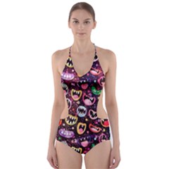 Funny Monster Mouths Cut-out One Piece Swimsuit by uniart180623