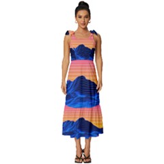 Sun Ultra Artistic 3d Illustration Sunset Tie-strap Tiered Midi Chiffon Dress by uniart180623