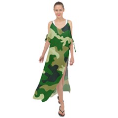 Green Military Background Camouflage Maxi Chiffon Cover Up Dress by uniart180623